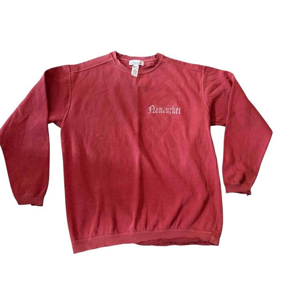 Firstport Womens Coral Graphic Nantucket Distressed Long Sleeve Pullover Large